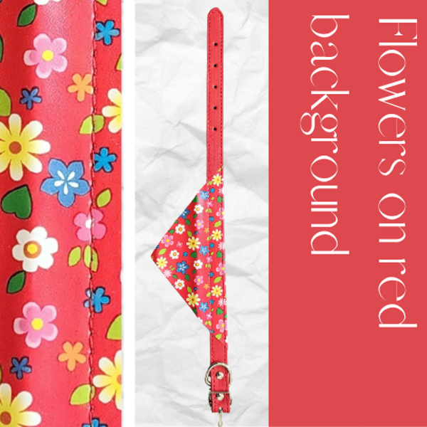 Bandana Collar - Flowers on red background