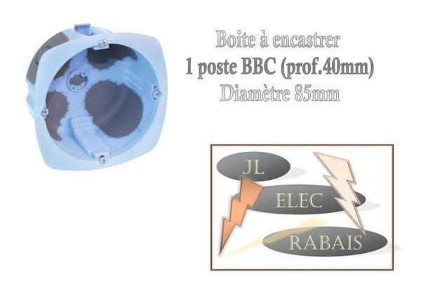 Boîte à encastrer 1 poste BBC de diamètre 85 mm (prof.40 mm)