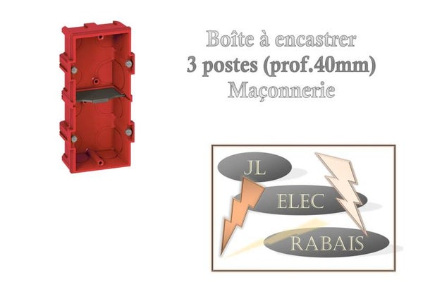 Boîte à encastrer 3 postes Maçonnerie (prof.40 mm)