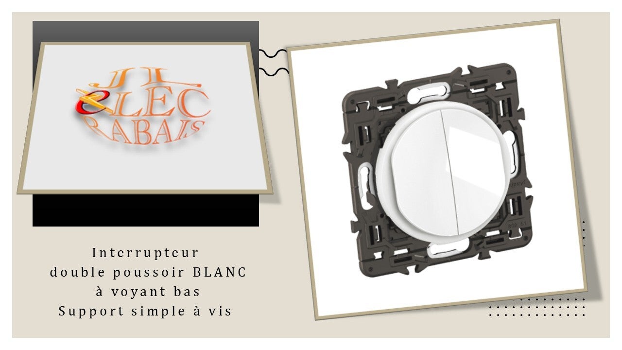 Interrupteur double poussoir à voyant (emplacement bas) (enjoliveur blanc) - support simple à vis