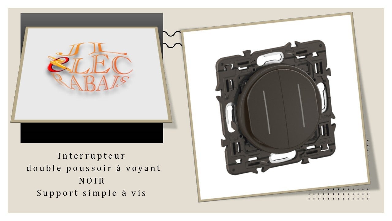 Interrupteur double poussoir à voyant (enjoliveur noir) - support simple à vis