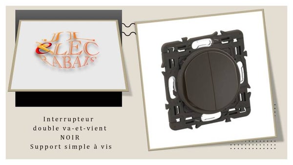 Interrupteur double va-et-vient (enjoliveur noir) - support simple à vis