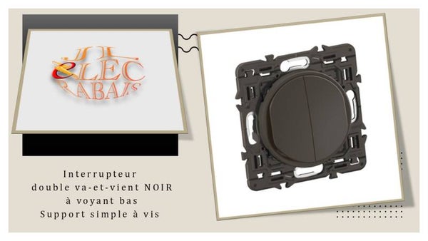 Interrupteur double va-et-vient à voyant (emplacement bas) (enjoliveur noir) - support simple à vis