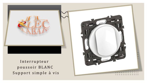 Interrupteur poussoir (enjoliveur blanc) - support simple à vis