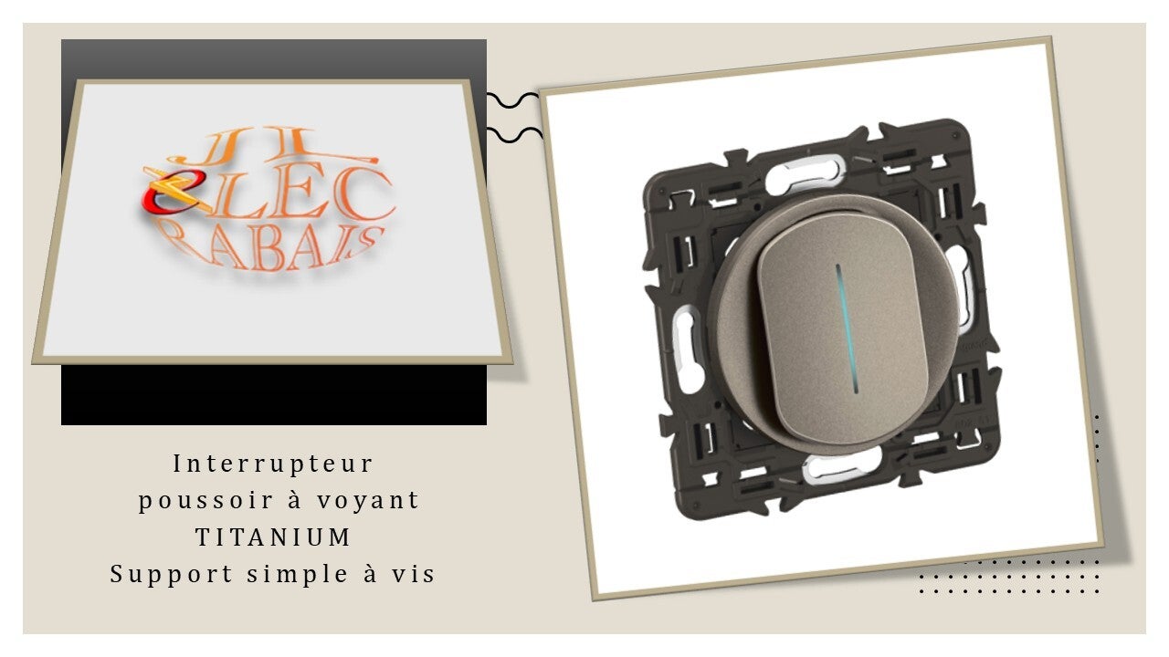 Interrupteur poussoir à voyant (enjoliveur titanium) - support simple à vis