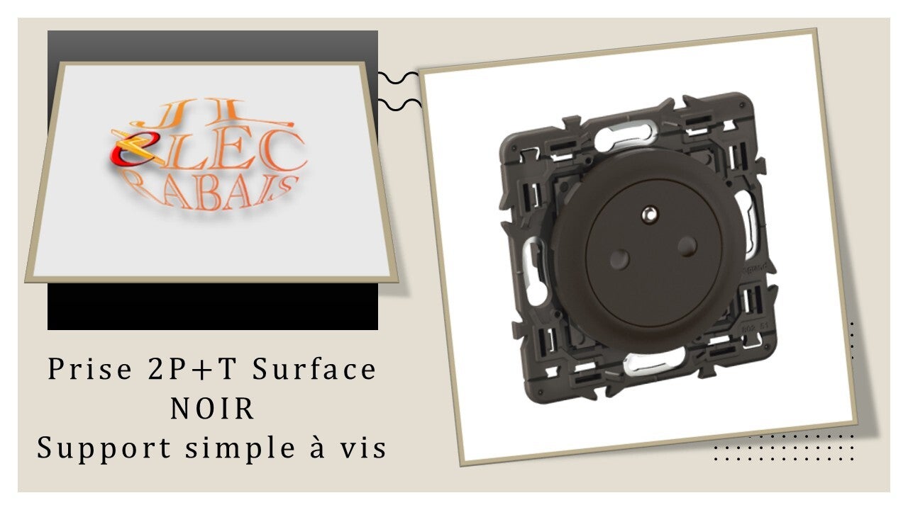 Prise 2P+T Surface (enjoliveur noir) - support simple à vis