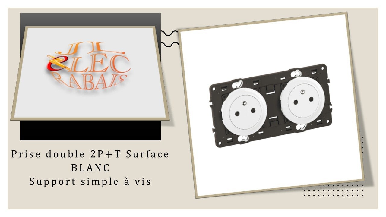 Prise double 2P+T Surface (enjoliveur blanc) - support simple à vis