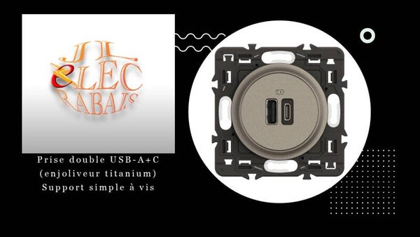 Prise double USB-A+C (enjoliveur titanium) - support simple à vis