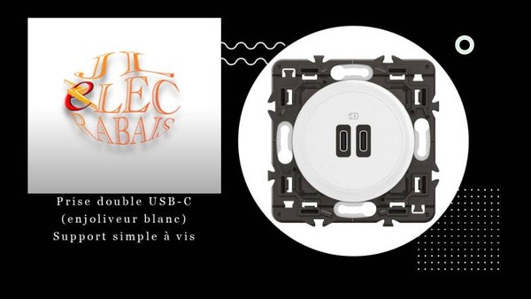 Prise double USB-C (enjoliveur blanc) - support simple à vis