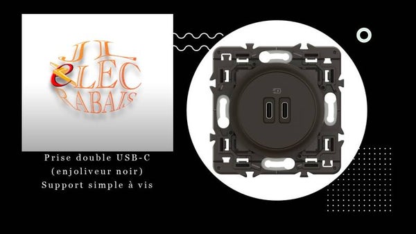 Prise double USB-C (enjoliveur noir) - support simple à vis