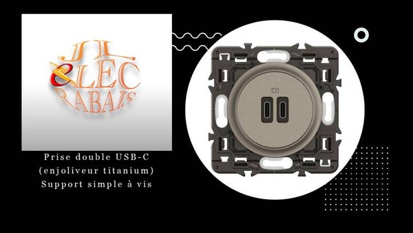 Prise double USB-C (enjoliveur titanium) - support simple à vis