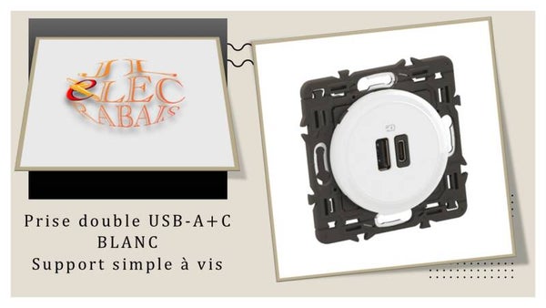 Prise double USB-A+C (enjoliveur blanc) - support simple à vis