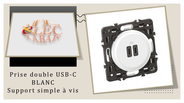Prise double USB-C (enjoliveur blanc) - support simple à vis