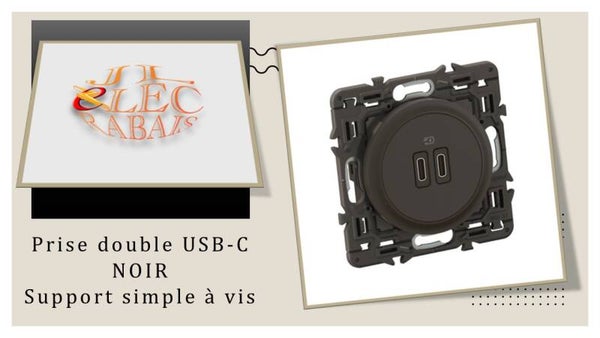 Prise double USB-C (enjoliveur noir) - support simple à vis