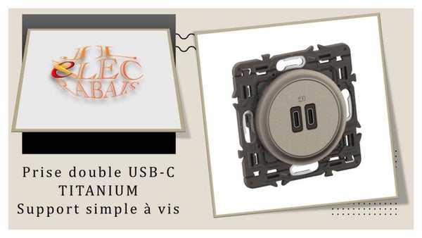 Prise double USB-C (enjoliveur titanium) - support simple à vis