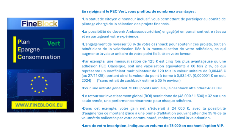 Valorisation et avantage du PEC Vert
