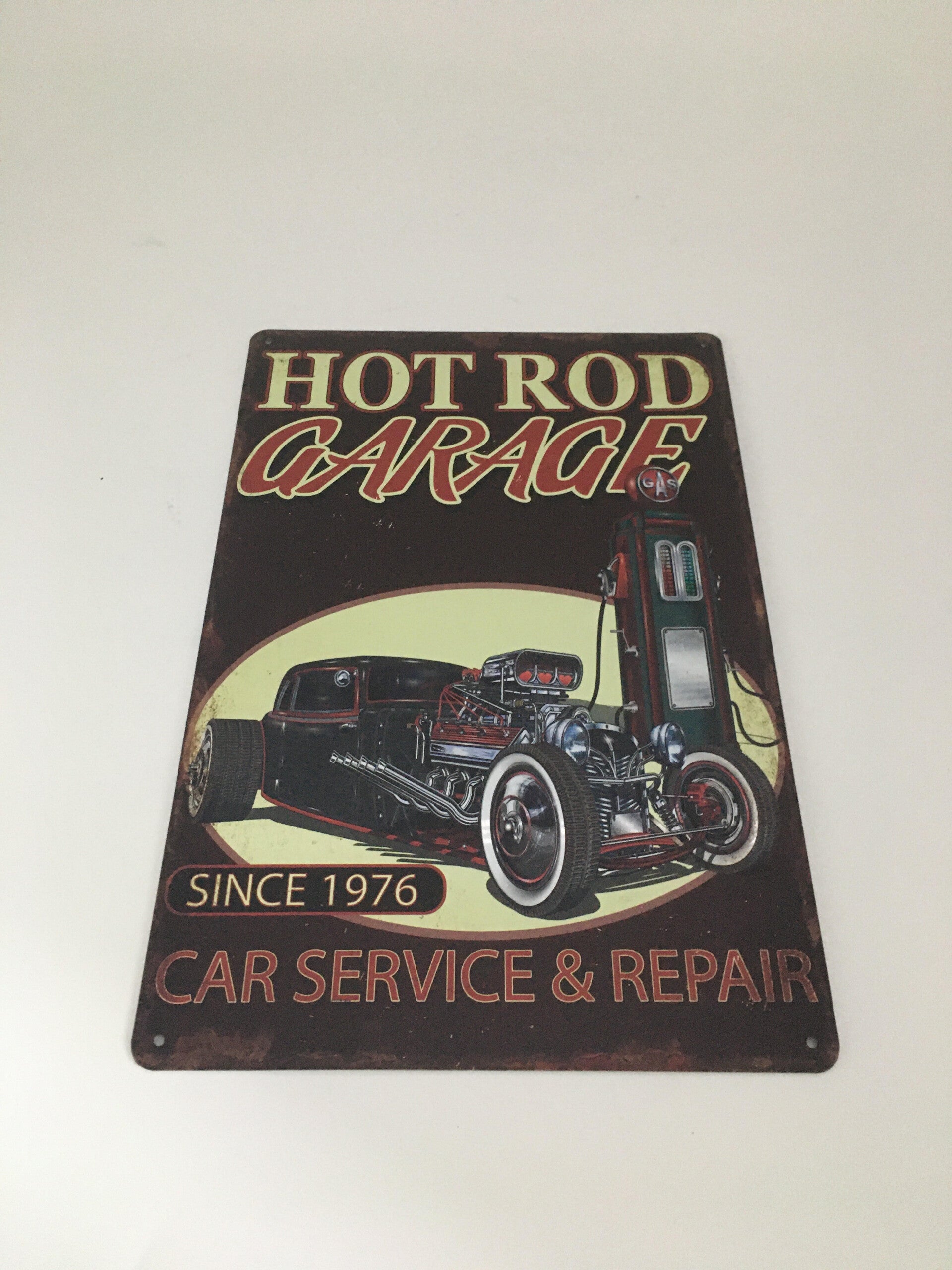 Metaal bord hot rod garage