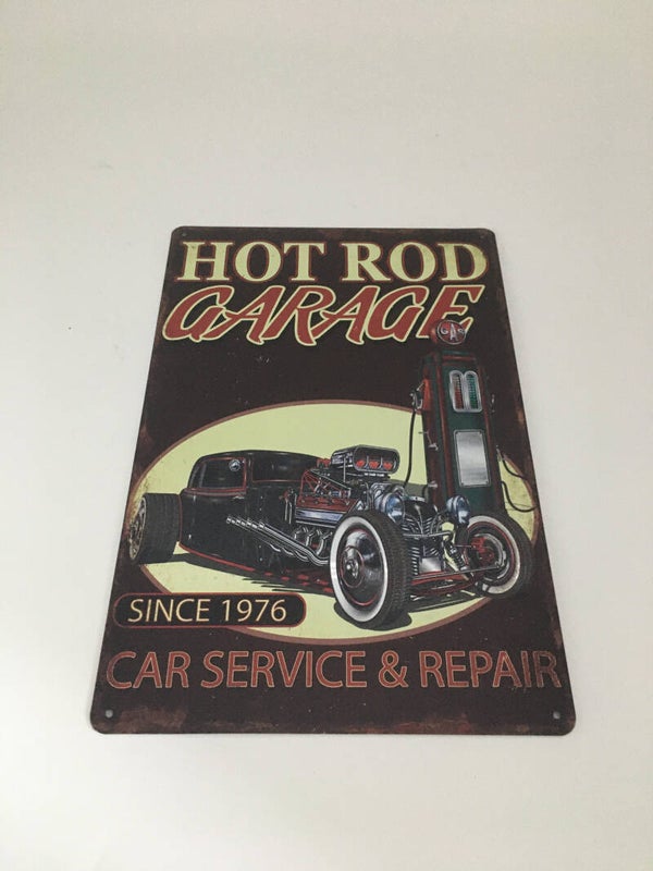 Metaal bord hot rod garage