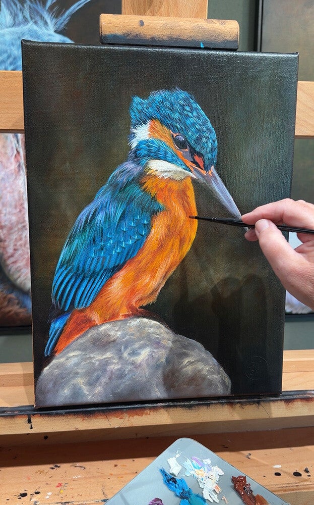 Bertje de ijsvogel, origineel olieverf schilderij. Realistische stijl