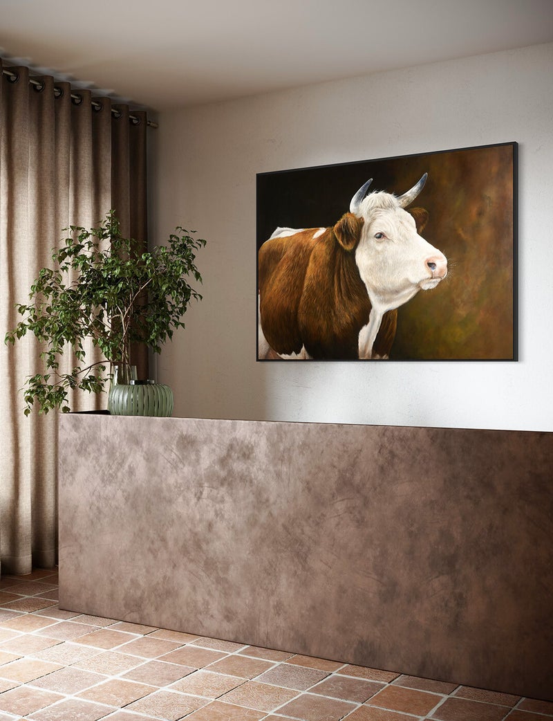 Margje Een rood bonte koe in olieverf door Gerrie Mathijssen