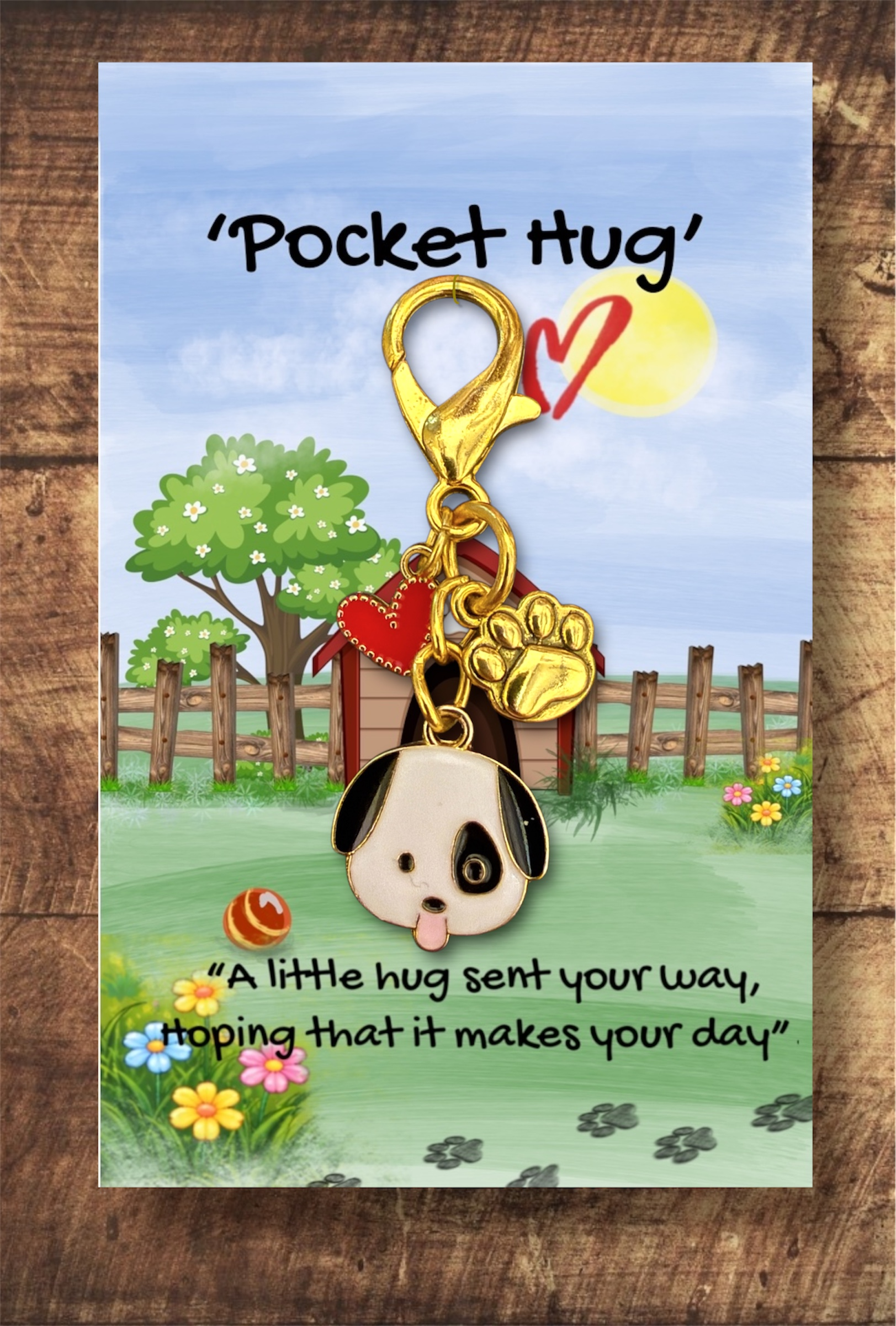 Puppy hug with paw & heart