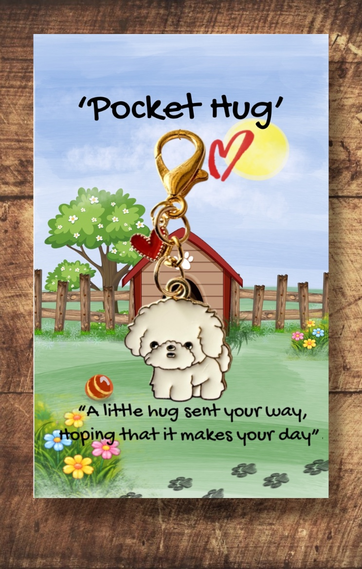 Fluffy white pup with heart