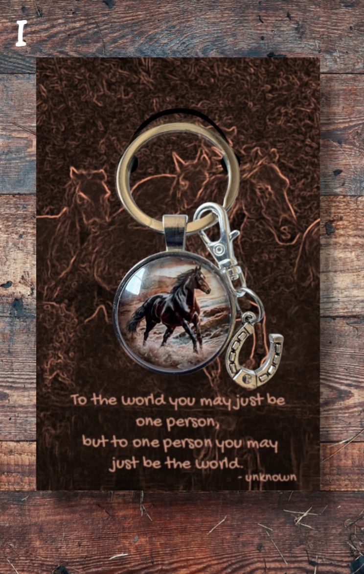 Darkrunning horse with silver horseshoe charm brown card