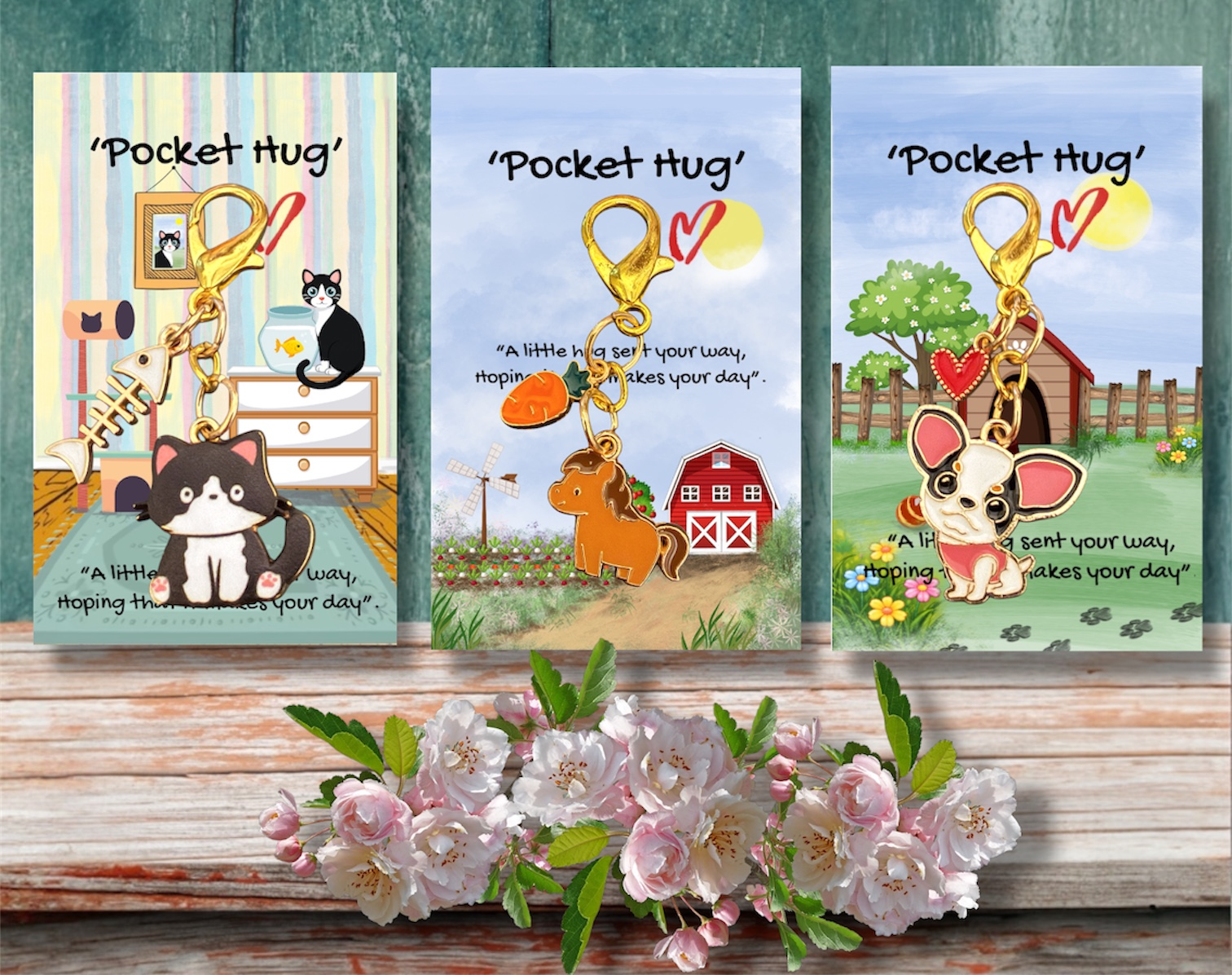  Three pocket hugs displayed