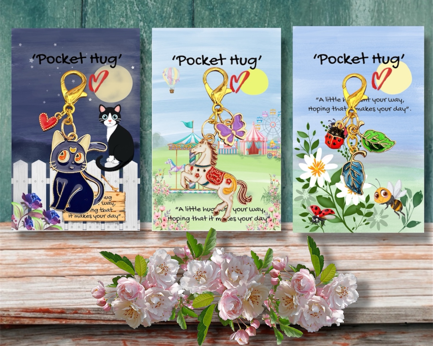  Three pocket hugs displayed
