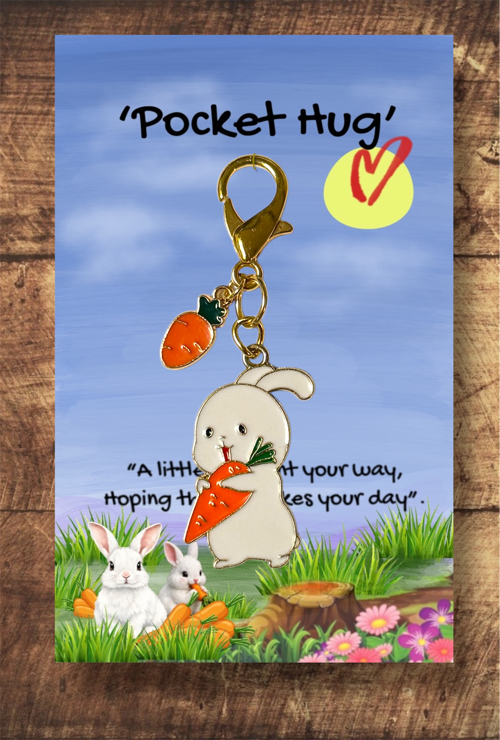 White bunny carrying carrot