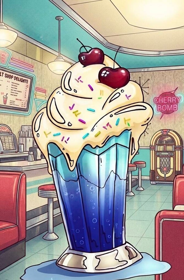 'Cherry Bomb' Retro Ice Cream Sundae A4 Digital Art Print