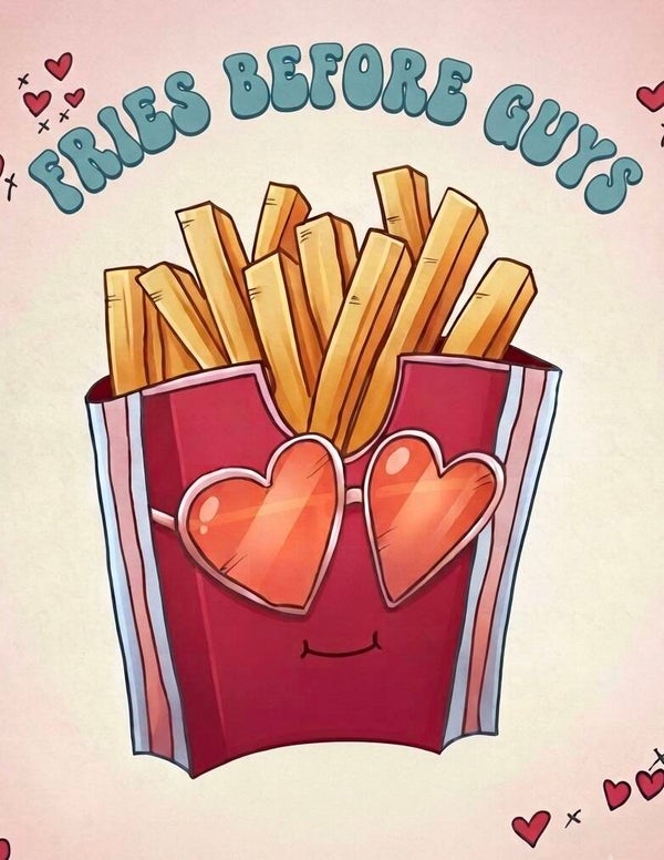 'Fries Before Guys' Retro French Fries – Hand-Illustrated A4 Digital Art Print
