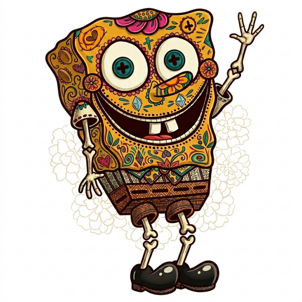 Original A4 Sugar Skull SpongeBob Digital Print