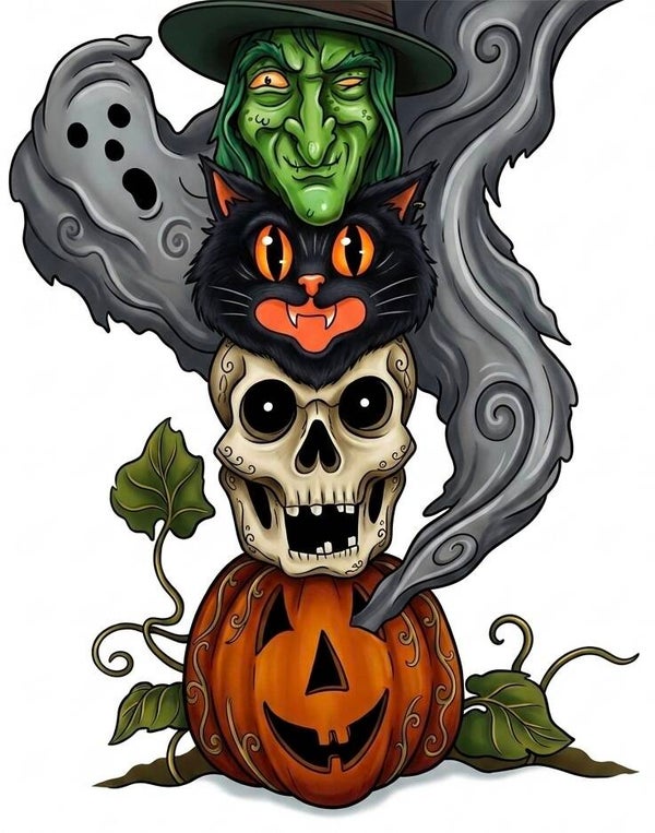 Spooky Halloween Totem Pole – A4 Digital Art Print