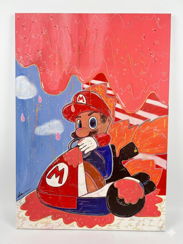 Ice-Cream Mario – Original 40" x 27" Mario Kart Acrylic Painting