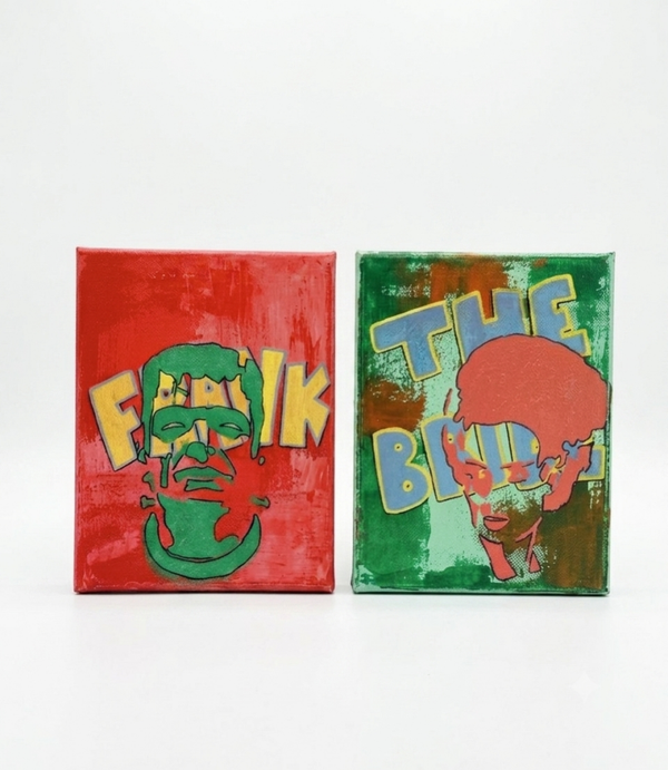 Frankenstein & The Bride - Acrylic Painting  90s Nostalgia Pop Art Set