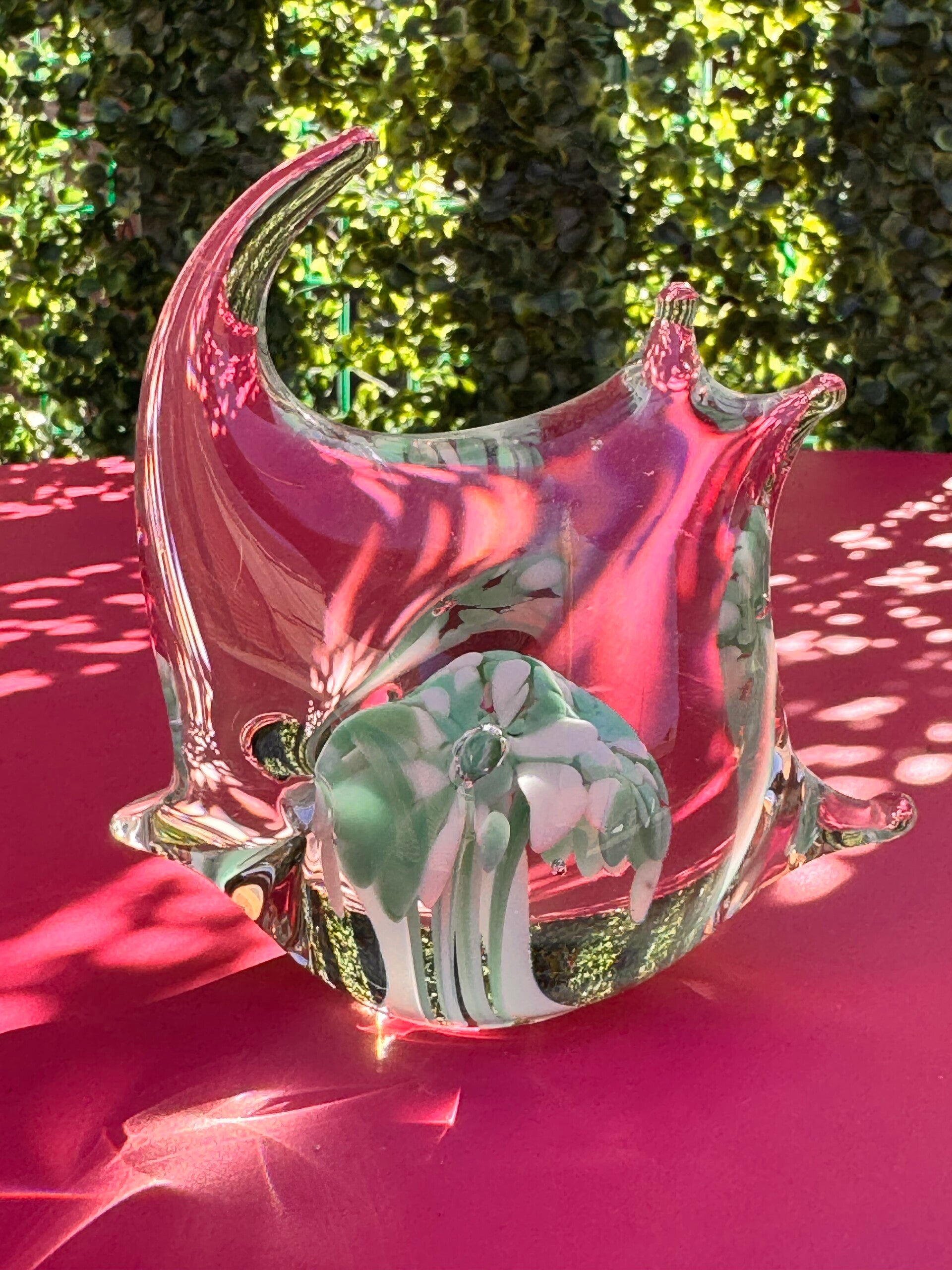 Mint Condition Vintage Hand-Blown Art Glass Angelfish Figurine | Floral Core Cased Glass