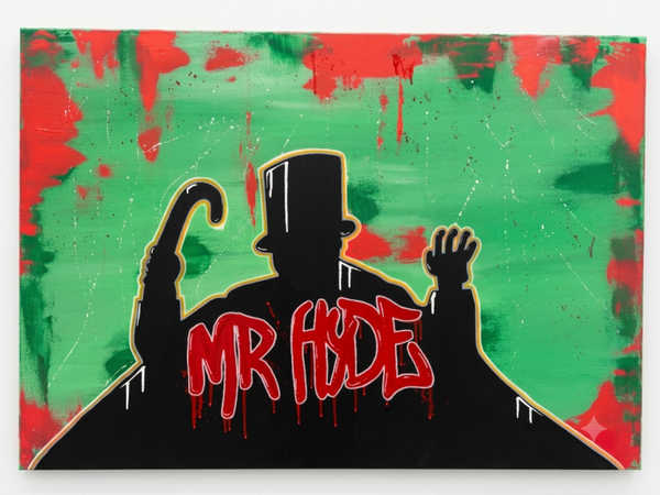 Large Original "Mr Hyde" 27x40 Canvas Painting – Vibrant Green & Red Acrylic Gothic Horror Pop Art