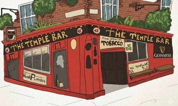 "The Temple Bar" Dublin, Ireland Art Print – Hand-Illustrated Digital Illustration | Irish Pub Wall Decor, Dublin Gift (A4 Size)