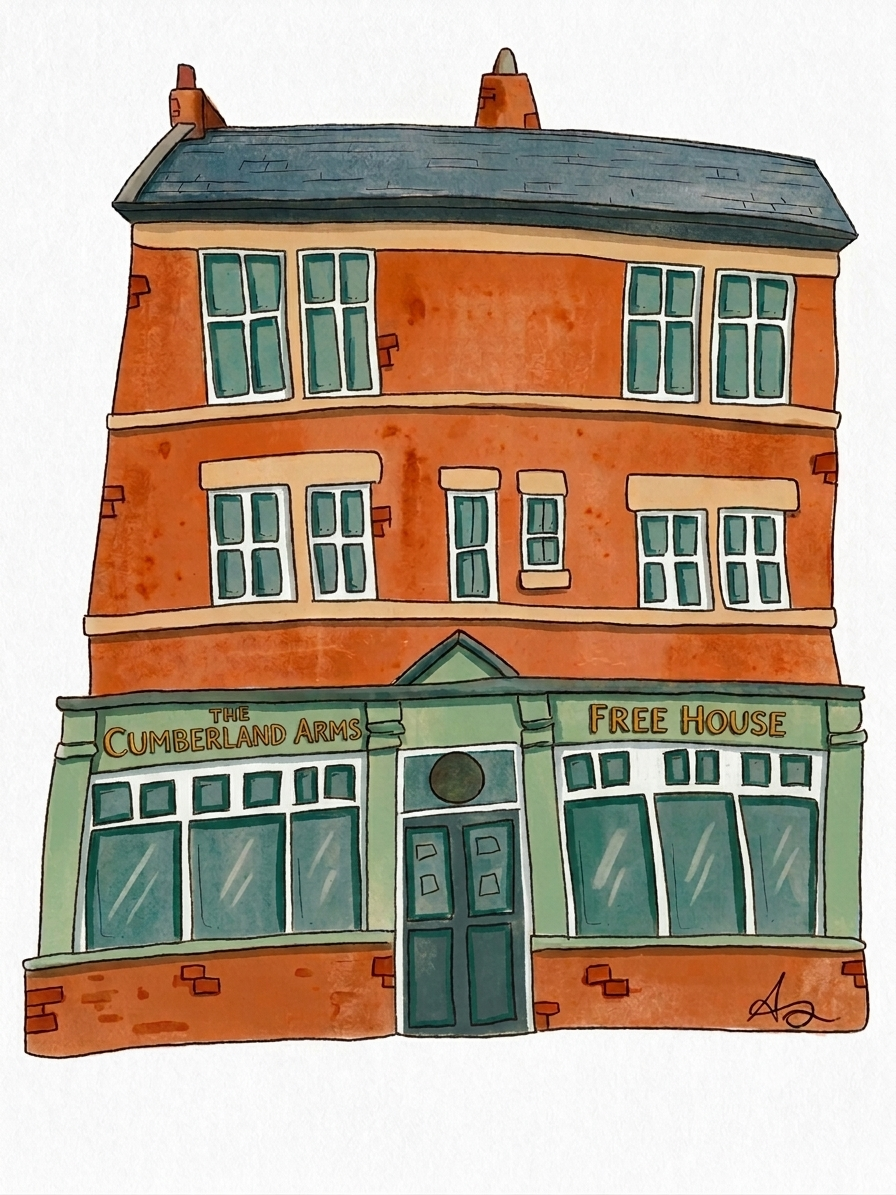 Bring the Ouseburn Home: The Cumberland Arms Hand-Illustrated A4 Digital Print