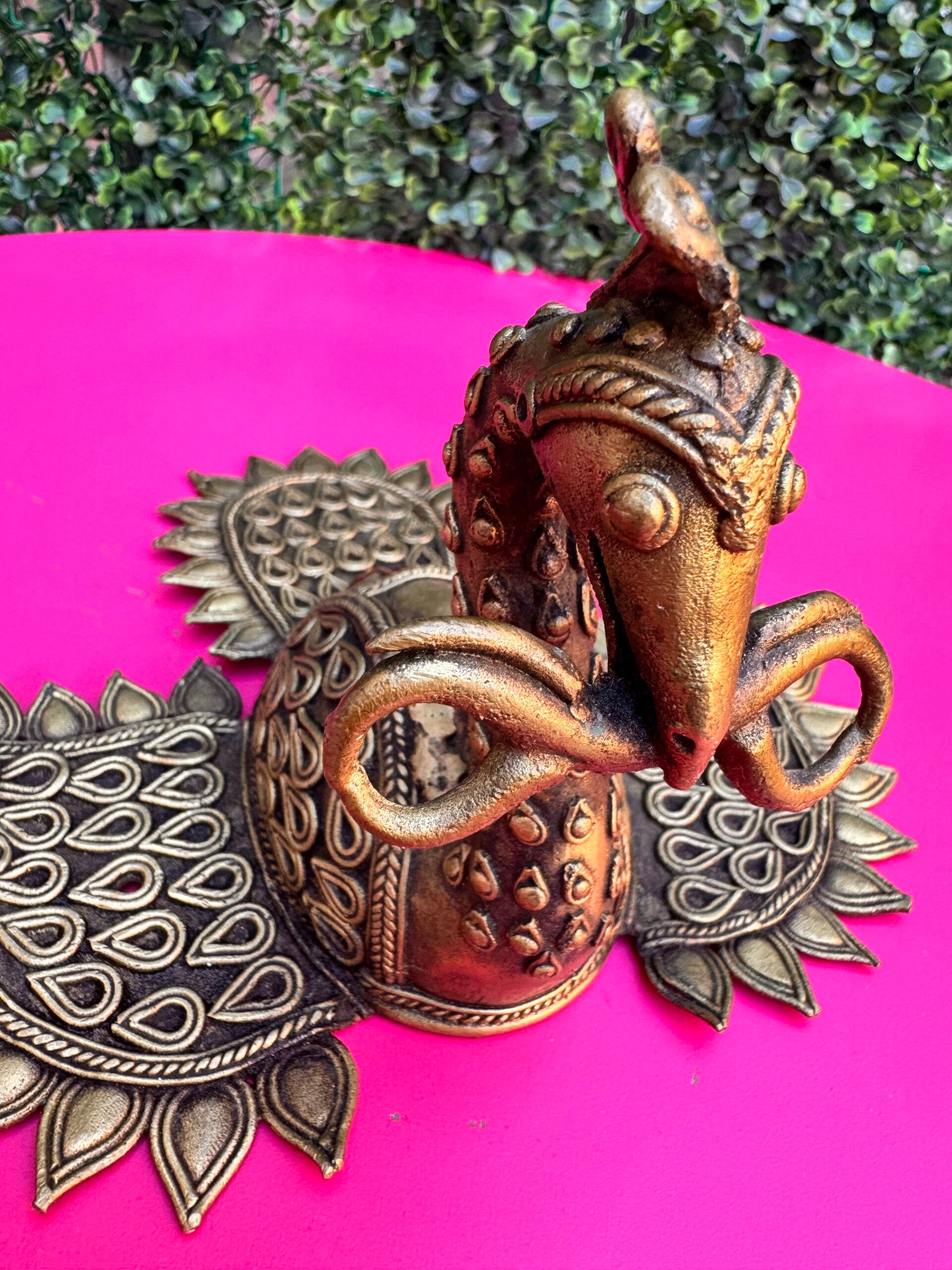Vintage Indian Brass Peacock Wall Diya | Antique Oil Lamp Wall Mount Sculpture