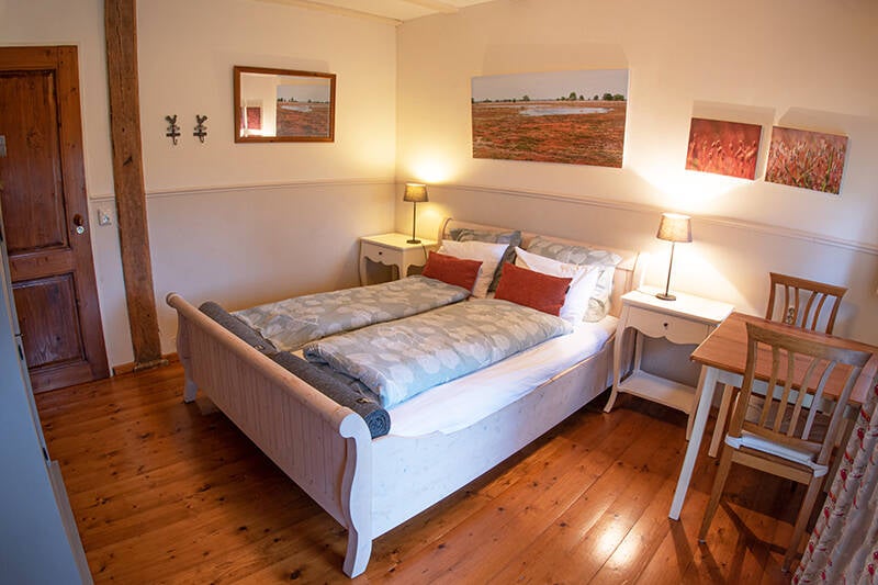 Slaapkamer 1 met eigen badkamer. B&B / vakantiehuisje Logement Onder de pannen Ruinerwold. Drenthe