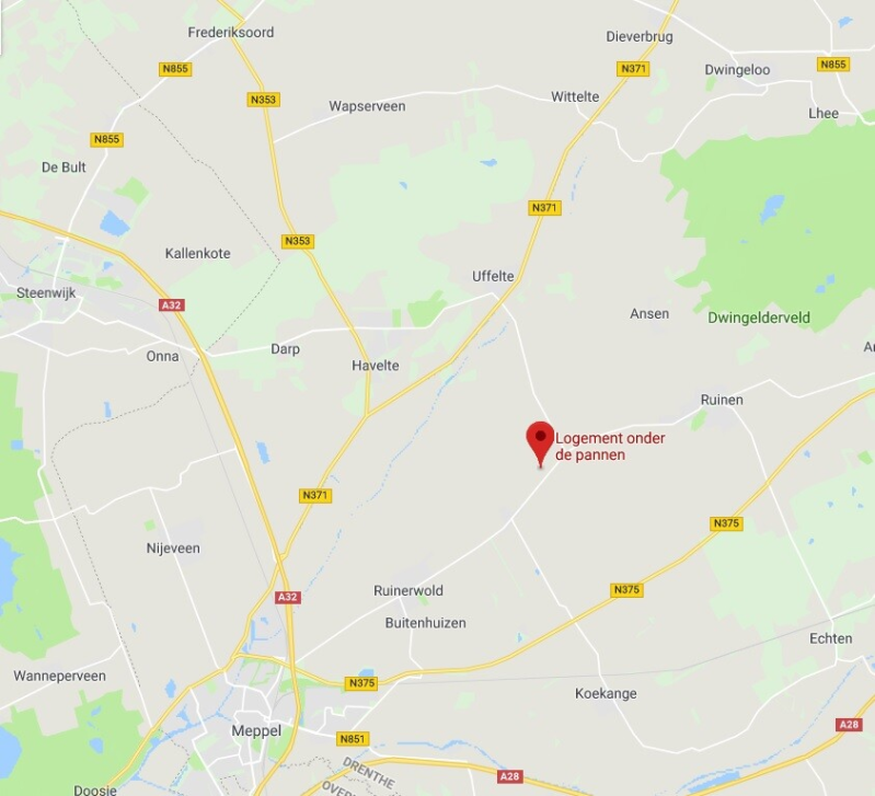 B&B locatie, Landelijk gelegen B&B, vakantiehuisje Logement Onder de pannen, Ruinerwold, Drenthe