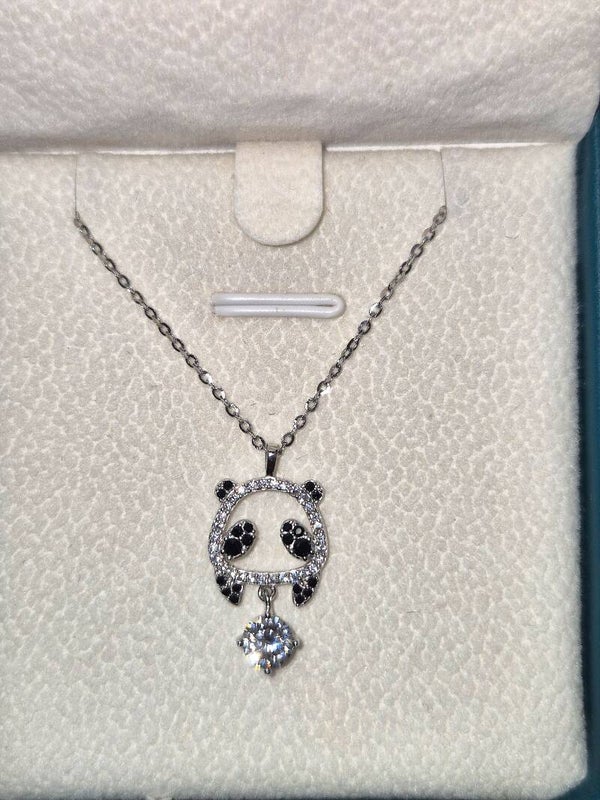 Moissaniet panda zilver S925 1 karaat met ketting
