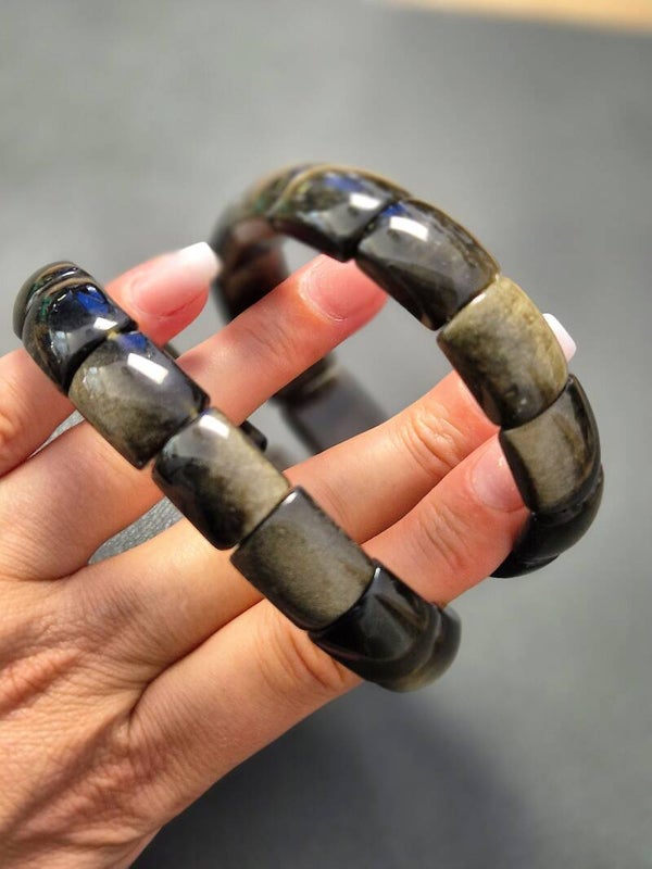 Obsidiaan goud soft bangle (14 mm)