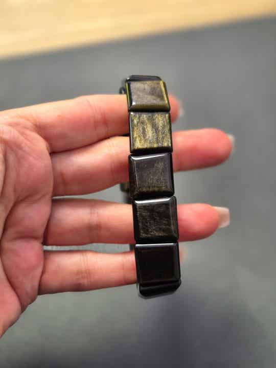 Obsidiaan goud soft bangle vierkant (17 mm)