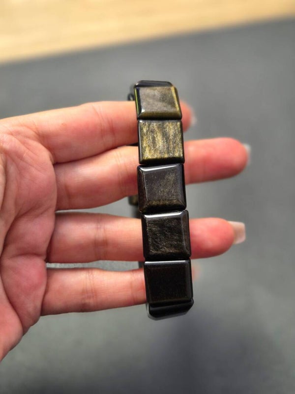 Obsidiaan goud soft bangle vierkant (17 mm)