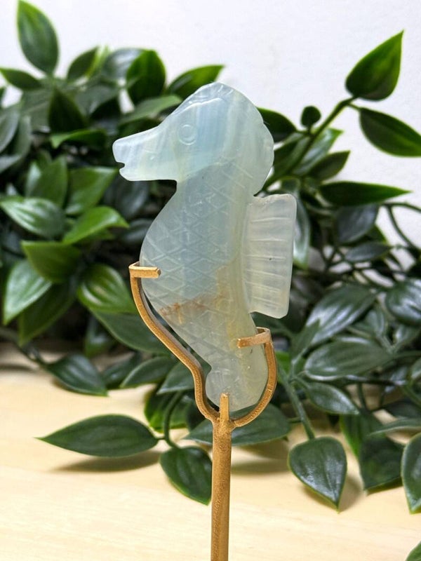 Blauwe onyx zeepaard beeldje / carving