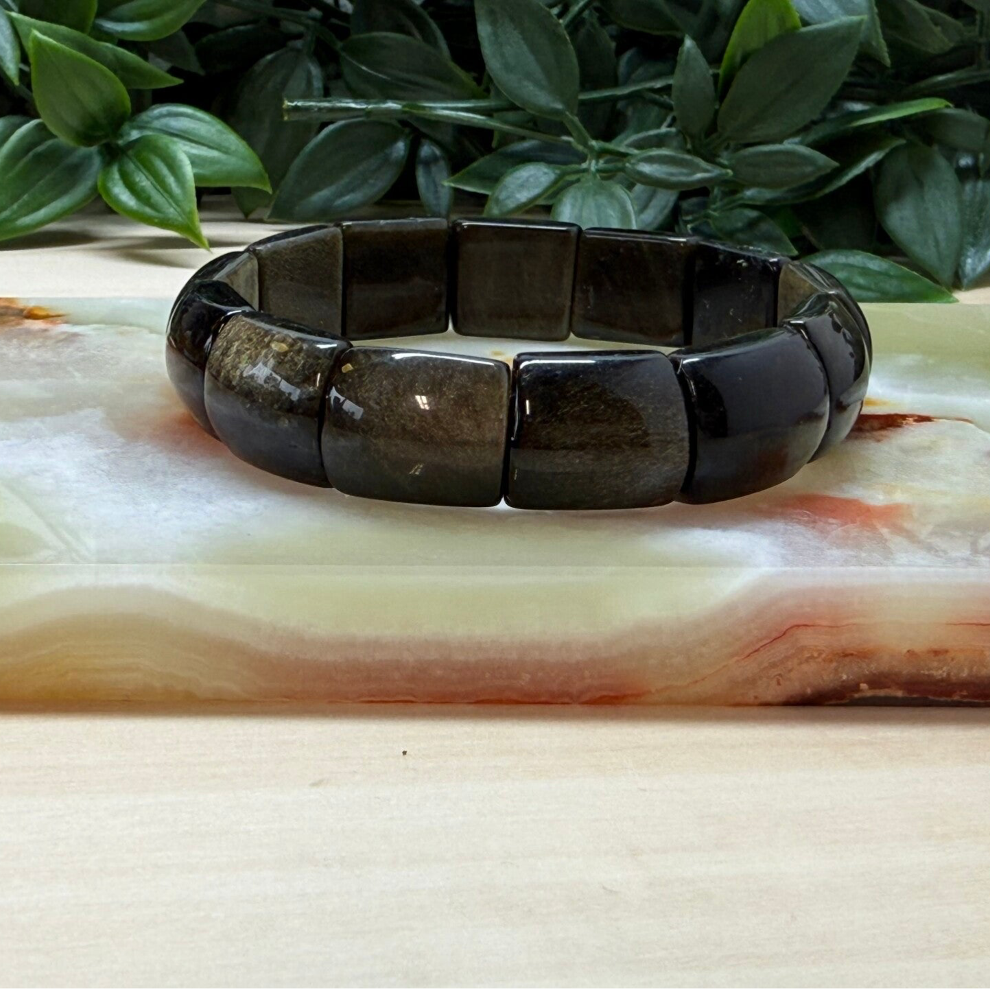 Obsidiaan goud soft bangle (14 mm)