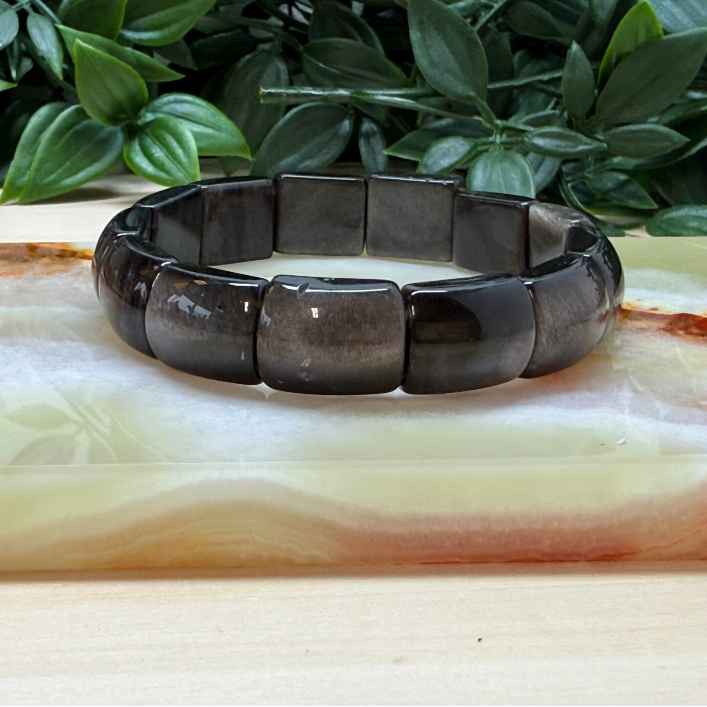 Obsidiaan zilver soft bangle (14 mm)